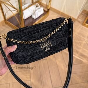 Tory Burch Britten Raffia Crochet Convertible Crossbody 183121 Black $645